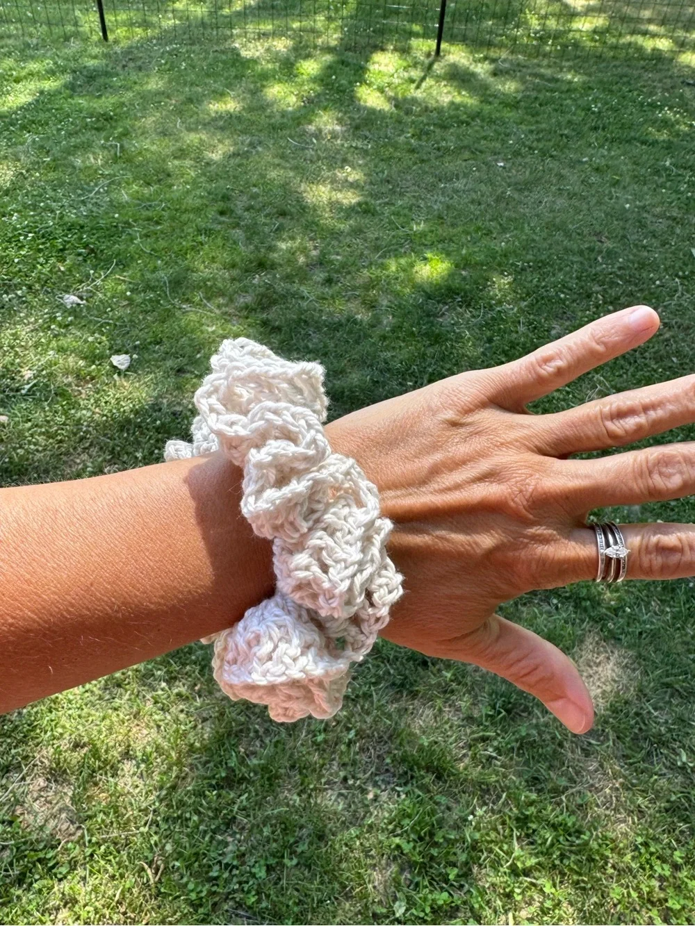Colorful Large Cotton Lace Look Scrunchie NEW